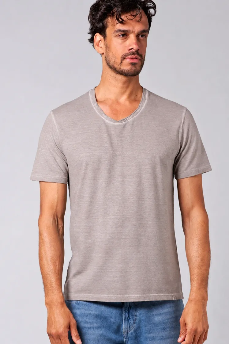 HempAge Hempage Herren vegan T-Shirt Mit Hochgekrempeltem V-Ausschnitt Distel Beige, Beige, – Produktbild 1 von 2