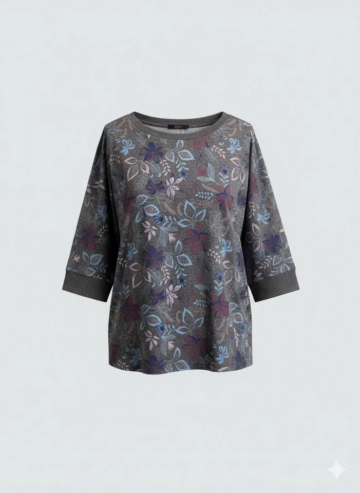 ragwear ragwear 3/4-Arm-Shirt SHIMONA FLOWERS O mit Rundhalsausschnitt, ohne Kragen, in Jersey-Qualität, Schwarz, – Produktbild 3 von 3