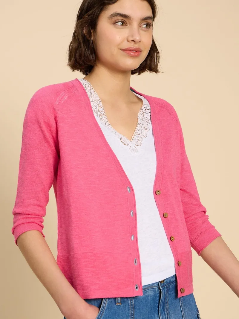 White Stuff Naria Strickjacke mit V-Ausschnitt - 36, Leuchtend rosa, – Produktbild 3 von 4