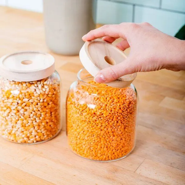 Econovo Econovo Vorratsgläser mit Holzdeckel | 900ml (Set 2-tlg.) | Kollektion Oval – Produktbild 2 von 4