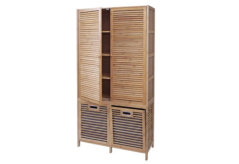 MCW Hochschrank MCW-N83-T Mit Ablagefächern und zwei Wäschekörben, Grau, – Produktbild 2 von 5