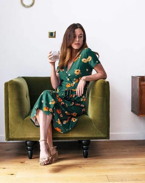 Aatise Aatise Wickelkleid Zovy Schmetterlingsärmel Druck 100% EcoVero, Grün1, – Produktbild 4 von 4