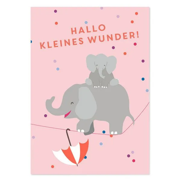 Bow & Hummingbird Bow & Hummingbird Karte zur Geburt „Hallo kleines Wunder“ – Baby Karte Mädchen mit Elefanten, rosa Glückwunschkarte zur Geburt – Produktbild 3 von 3