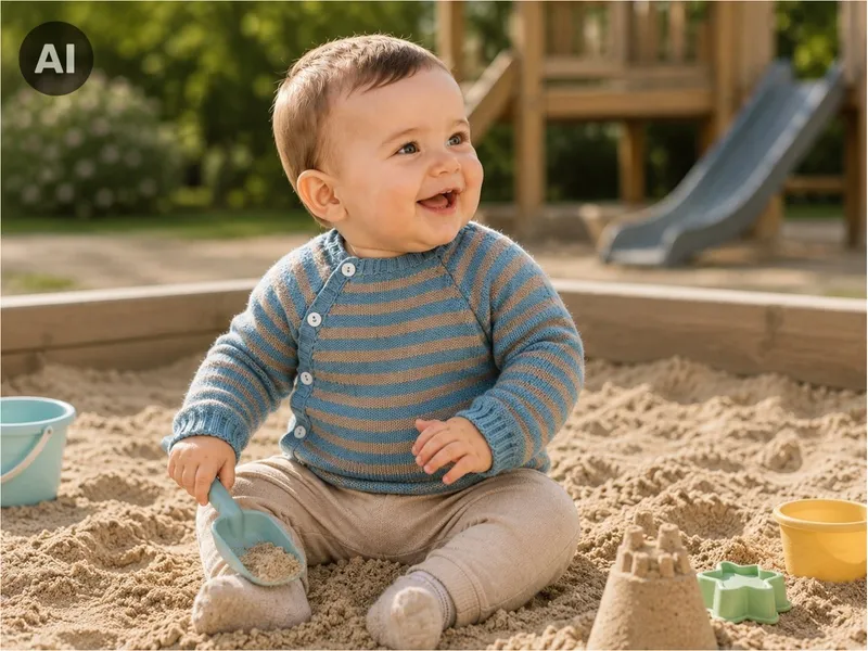Reiff Strickwaren Reiff Strickwaren Baby Jacke Schlüttli Bio-Merinowolle, Blau, braun, – Produktbild 2 von 2