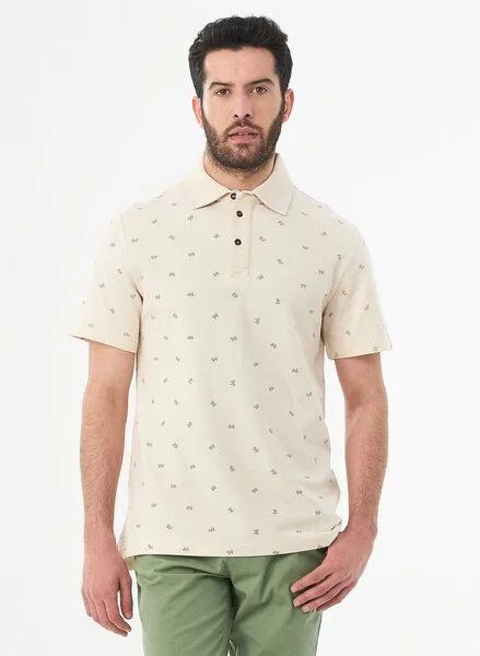 ORGANICATION ORGANICATION Poloshirt aus Bio-Baumwolle mit Allover-Print, Beige, – Produktbild 1 von 4