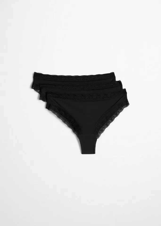 Marc O'Polo Marc O'Polo Brasilslip (3er Pack) mit zarten Spitzenabschlüssen, für Erwachsene, Schwarz, – Produktbild 1 von 4