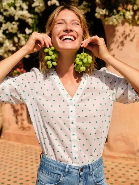 LANIUS LANIUS 3/4-Arm Bluse aus Bio-Baumwolle, Print polka dots green, – Produktbild 1 von 4