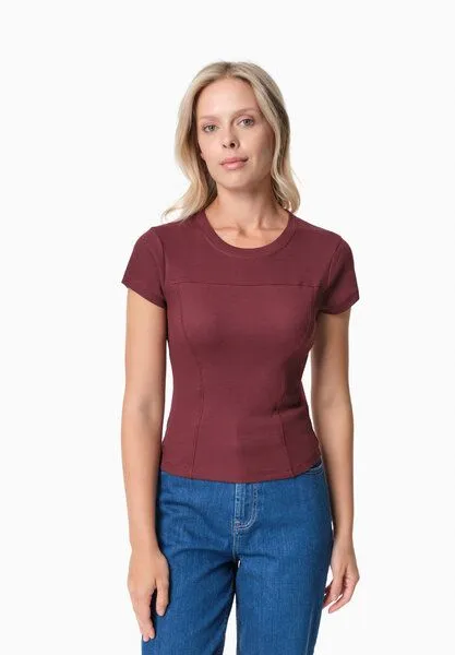 ORGANICATION ORGANICATION TILLDA | Rib T-Shirt aus TENCEL Modal und Bio-Baumwolle, Bordeaux, – Produktbild 1 von 4
