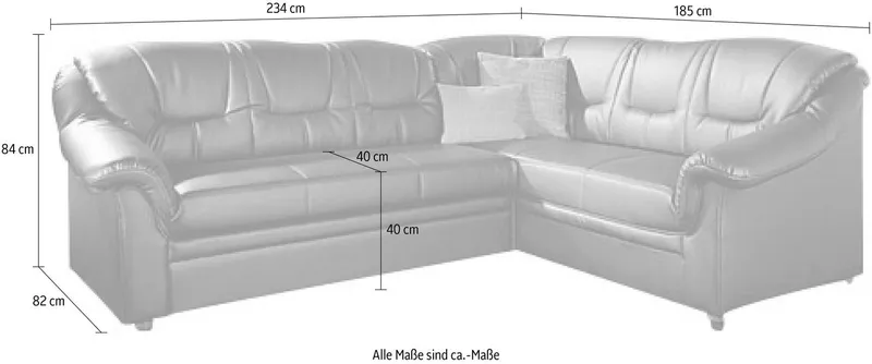DOMO collection Ecksofa Montana, zeitlose Rückensteppung, bequeme Armlehnen, B.234cm, L-Form, wahlweise mit Bettfunktion, Grau|rot, – Produktbild 5 von 5