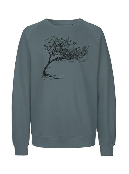 Peaces.bio - handbedruckte Biomode Peaces.bio - handbedruckte Biomode Bio Herren-Sweatshirt Windy Tree, Blaugrün, – Produktbild 1 von 2