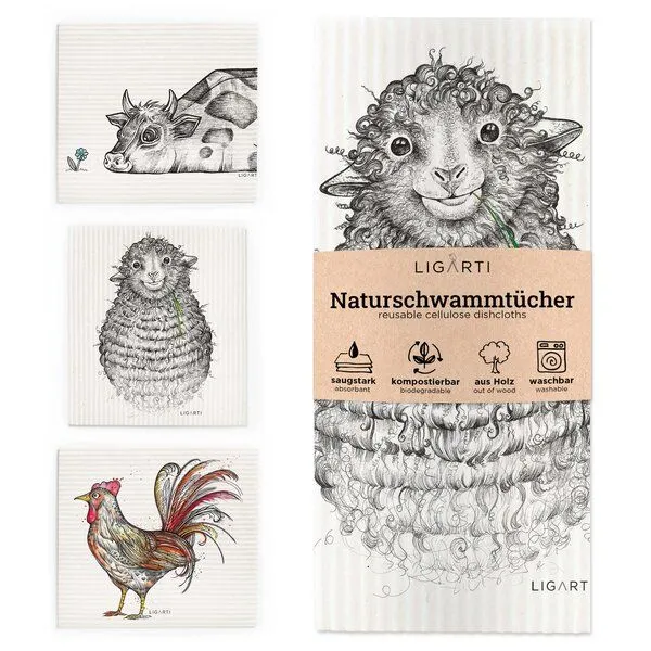 LIGARTI Schwammtücher 3er-Set »Bauernhof« von LIGARTI – Produktbild 1 von 5