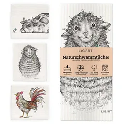 LIGARTI Schwammtücher 3er-Set »Bauernhof« von LIGARTI | wiederverwendbar | kompostierbar | Naturschwammtücher – Produktbild 1 von 1