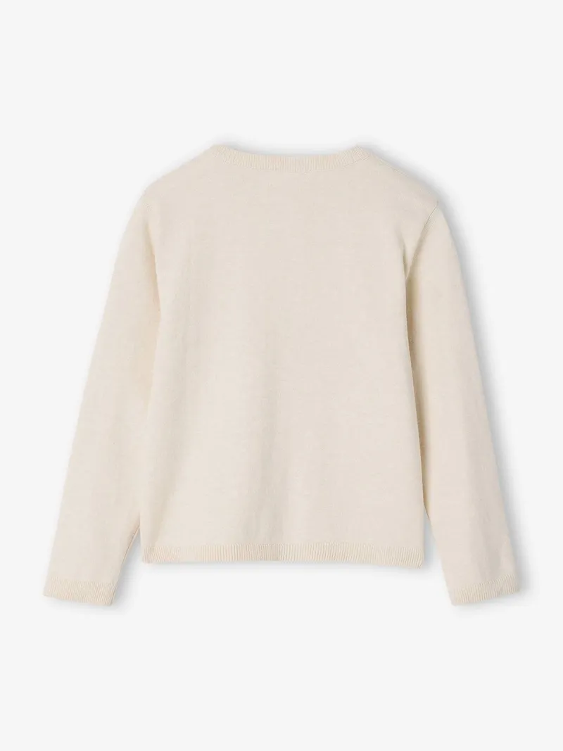 Vertbaudet Mädchen Strickjacke mit Glitzerherz BASIC, Beige meliert, – Produktbild 2 von 3