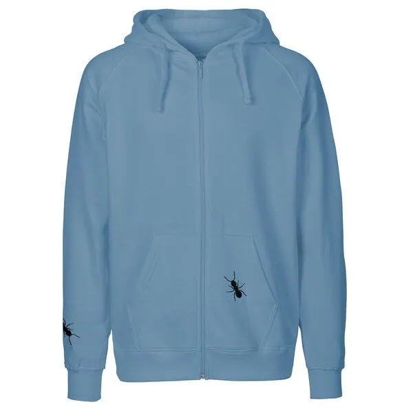 HANDGEDRUCKT HANDGEDRUCKT "Ameisen" Männer Zip-HOODY aus reiner Biobaumwolle (kbA), Indigoblau, – Produktbild 2 von 4