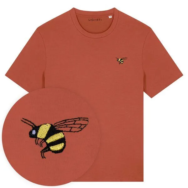 LIGARTI Besticktes T-Shirt – Brumhilde die Hummel – LIGARTI Tiermanufaktur, Terracotta, – Produktbild 1 von 3