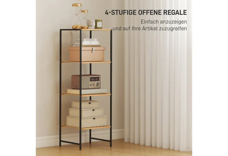 HOMCOM HOMCOM Standregal Badregal mit 4 Ablagen, 36,5x33x110cm, Natur, Aufbewahrungsregal 1-tlg., für Wohnzimmer, Schlafzimmer, Beige, – Produktbild 4 von 5
