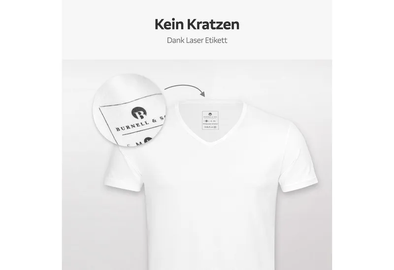 Burnell & Son Burnell & Son Unterhemd T-Shirt Business mit Kurzarm und V-Ausschnitt für Herren aus Baumwolle (Packung, Set, Spar-Pack, Spar-Packung, 3-St., 3er Pack) Feinripp, extra lang - Basic Slim Fit, Beige, – Produktbild 4 von 5