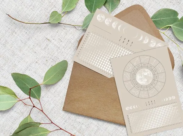 Postkarten Set Mondkalender 2027 Schwarz, beige // ShellyCreates, Schwarz, – Produktbild 2 von 3