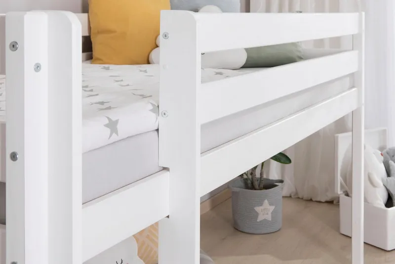 TICAA TICAA Hochbett Malte, FSC®-zertifizierte Kiefer (90x200cm Liegefläche, Höhe 114cm) mit Rollrost, Weiß, – Produktbild 5 von 5