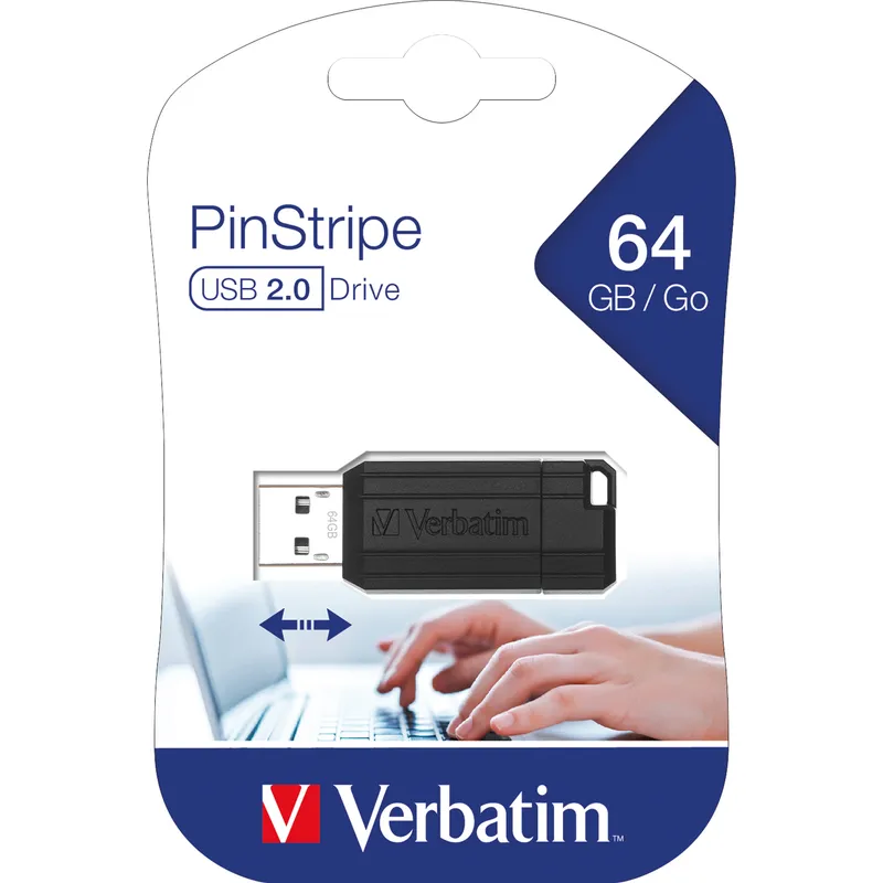 Verbatim Verbatim USB-Stick PinStripe schwarz, 64GB, USB 2.0 – Produktbild 1 von 5