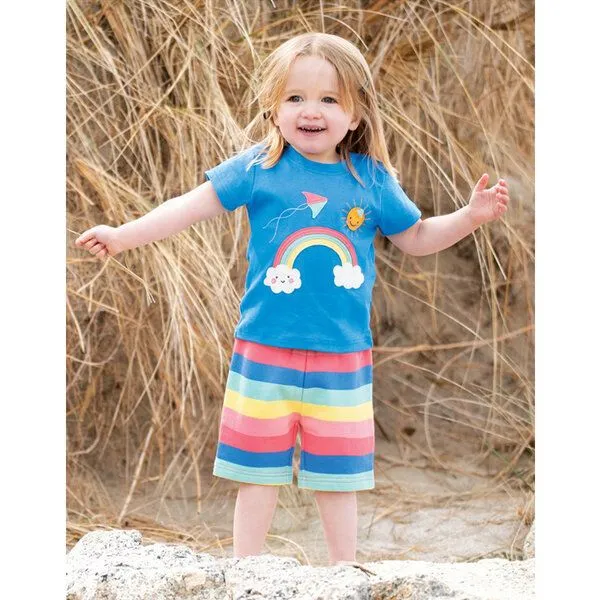 Frugi Frugi T-Shirt mit Regenbogen in blau – Produktbild 2 von 3