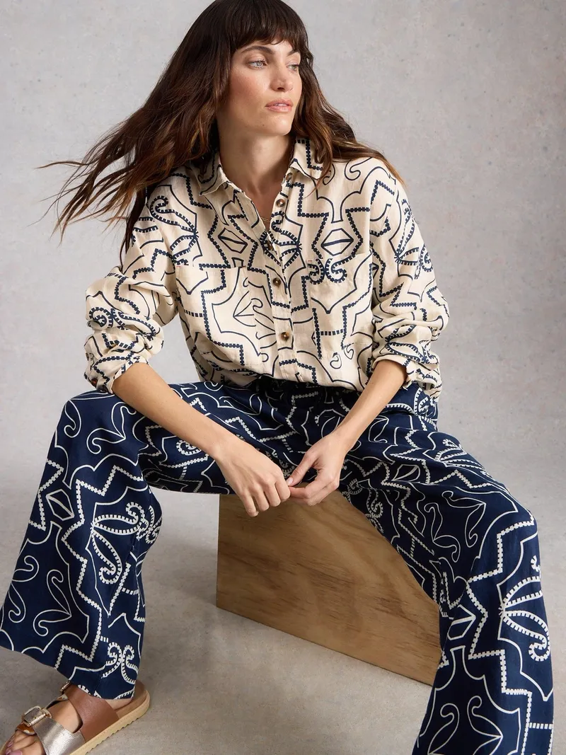 White Stuff Leinenbluse Lydia - 38, Elfenbein print, – Produktbild 1 von 4