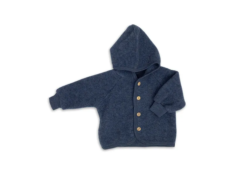 Engel natur Engel Natur Baby Jacke mit Kapuze Bio-Merinowolle Fleece blau-melange Gr. 62/68, Blau, – Produktbild 1 von 1