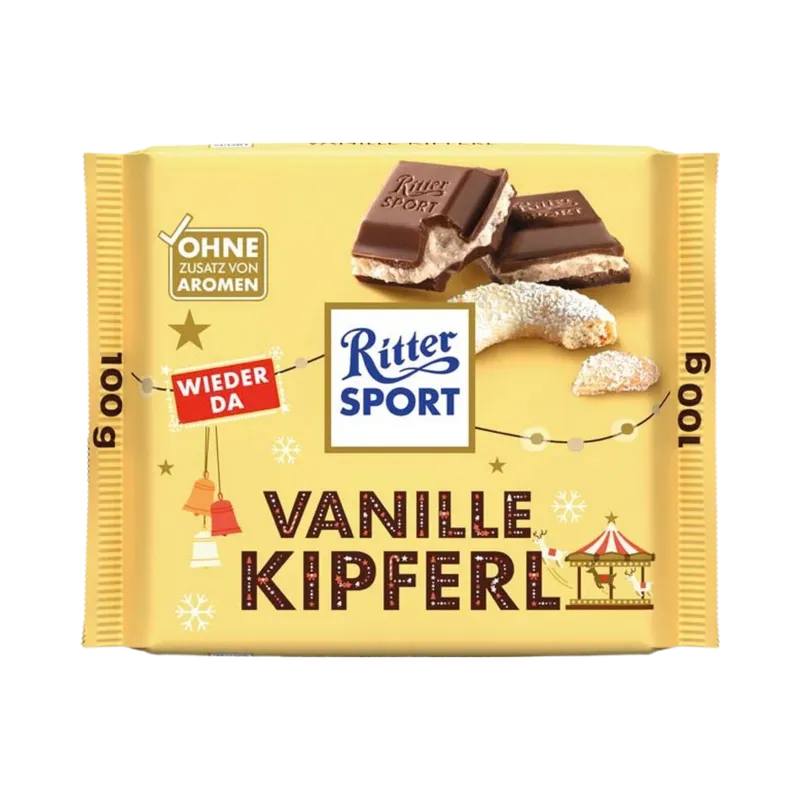 Ritter Sport Ritter Sport Schokolade, Ritter Sport Vanillekipferl gefüllte Vollmilchschokolade Packung 100g – Produktbild 1 von 3