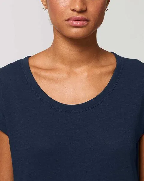 YTWOO YTWOO Leichtes Damen T-Shirt in Slub Optik mit gerollten Ärmeln, Blau, – Produktbild 2 von 4