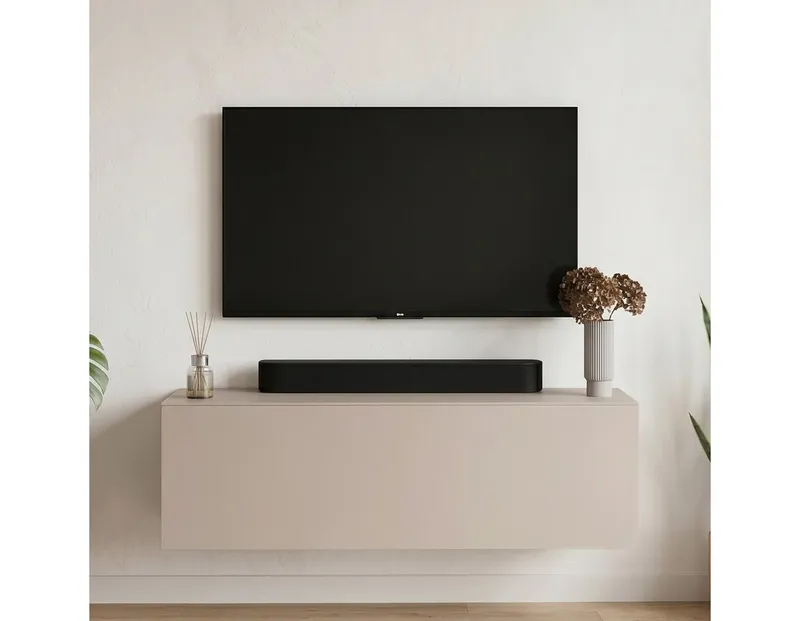 Planetmöbel TV-Schrank West TV-Board, Fernsehtisch 100 cm lang, TV-Lowboard (für Fernseher bis 55 Zoll, TV Schrank viel Stauraum, 1-St., sideboard hängend, Fernsehschrank 100 x 30 x 37,5 cm) kaschmir, Beige, – Produktbild 2 von 5