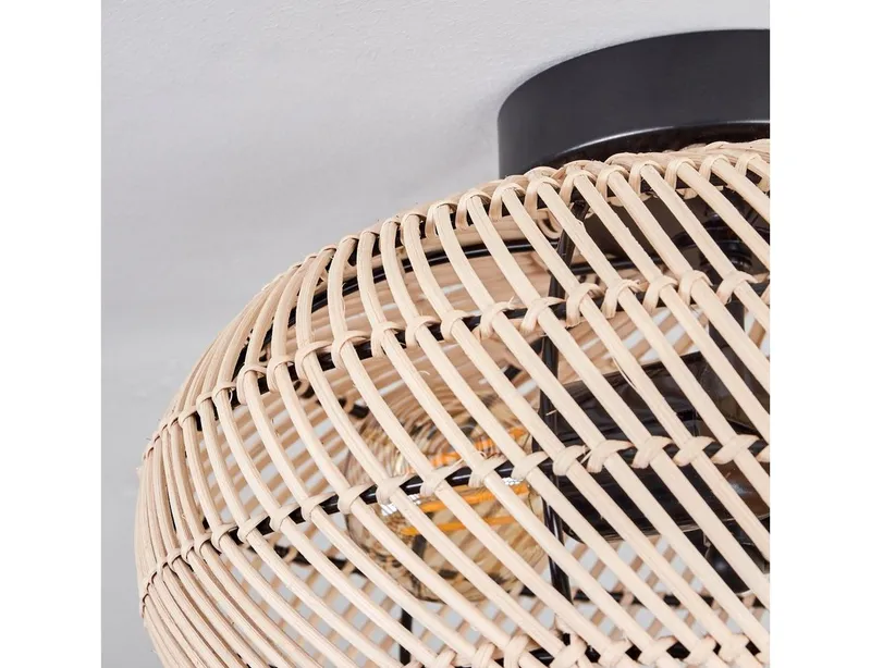 hofstein Deckenleuchte moderne Deckenlampe aus Metall/Bambus in Schwarz/Natur/Dunkelbraun, ohne Leuchtmittel, Deckenleuchte, Lichteffekt, Ø 30cm, 3xE27, ohne Leuchtmittel, Beige|schwarz, – Produktbild 3 von 5
