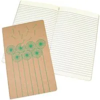 HANDGEDRUCKT HANDGEDRUCKT "Pusteblume" naturfarbenes Notizheft ca. DIN A5, Druckfarbe grün liniert, – Produktbild 1 von 1