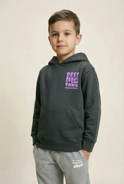 THE FACE OF ELEMENTS The Face of Elements Best Buddy in Town - Relaxed Fit Kids Hoodie aus 100% Bio-Baumwolle, Anthracite (grau), – Produktbild 1 von 4
