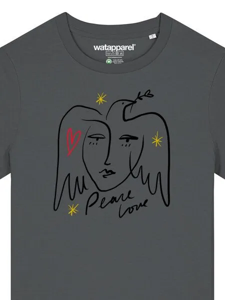 watapparel watapparel T-Shirt Frauen Peace Love, Anthracite, – Produktbild 3 von 4