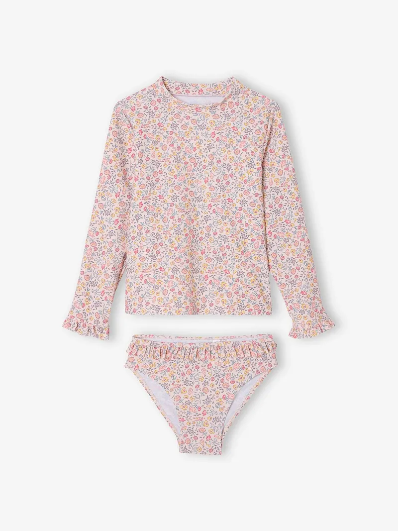 Vertbaudet Mädchen-Set mit UV-Schutz: Badeshirt & Bikinihose mit Rüschen hell, Hellrosa, – Produktbild 2 von 4