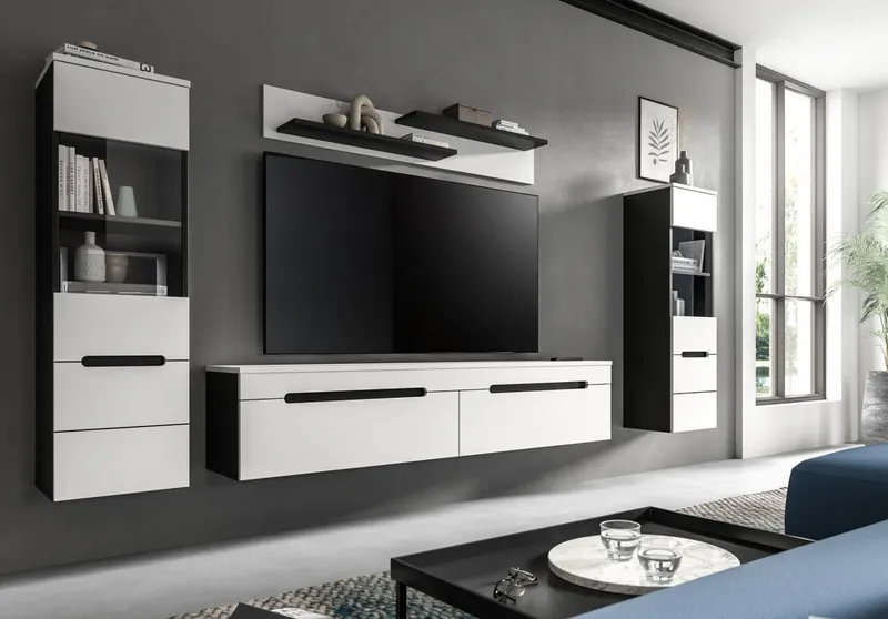 Inn.Furn Wohnwand Cooper, (Wohnkombination in Weiß matt und Basalt Grau, hängend oder stehend, Breite ca. 270 cm), mit Soft-Close, Weiß, – Produktbild 5 von 5