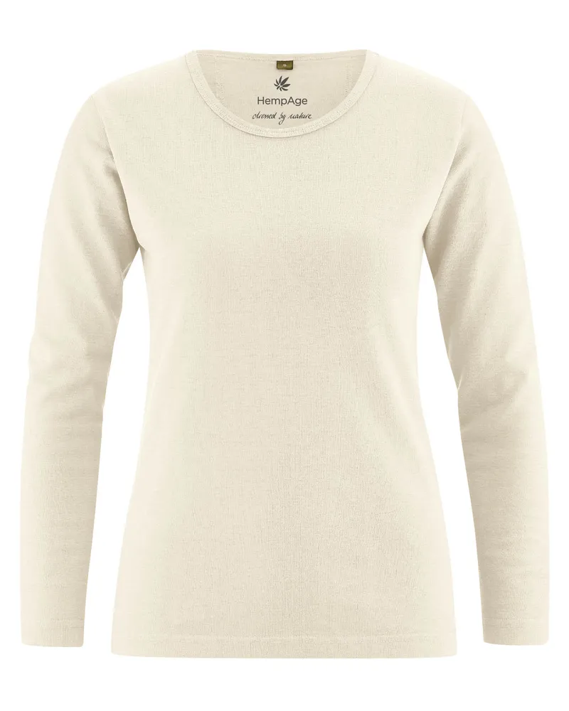 HempAge Hempage Damen vegan Langarmshirt Basic Natural, Weiß, – Produktbild 1 von 2