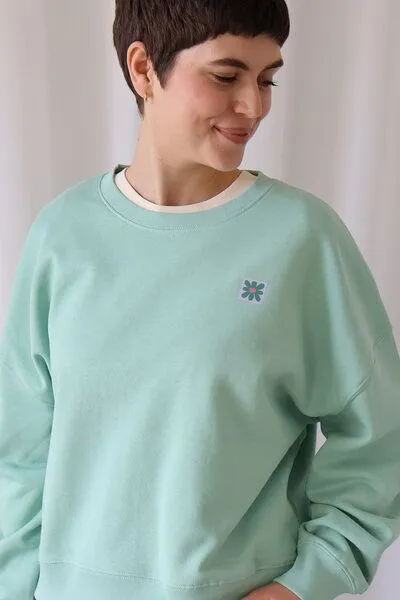 Kultgut Kultgut Artdesign - Goodness Pulloversweater im Boxistyle / Little Flower, Grün, – Produktbild 1 von 4