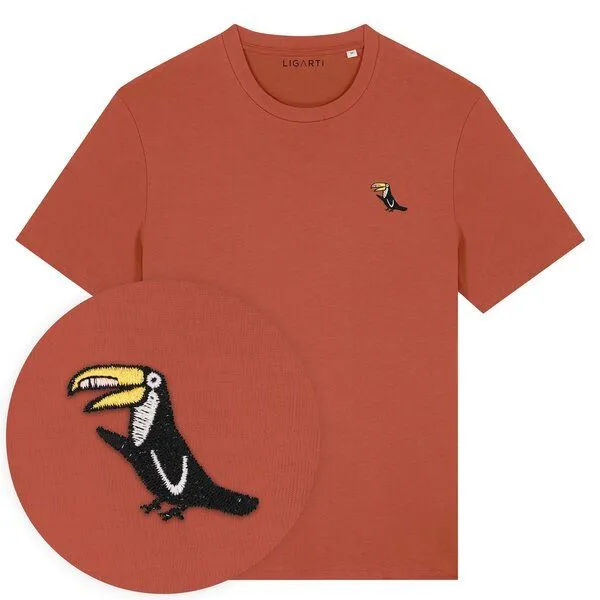 LIGARTI Besticktes T-Shirt – Joey der Tukan – LIGARTI Tiermanufaktur, Terracotta, – Produktbild 1 von 4