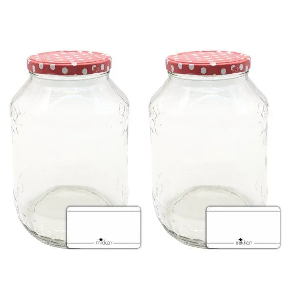 mikken mikken 2 Einmachgläser 2650 ml mit Deckel (TO100), Rot-weiss, – Produktbild 1 von 3