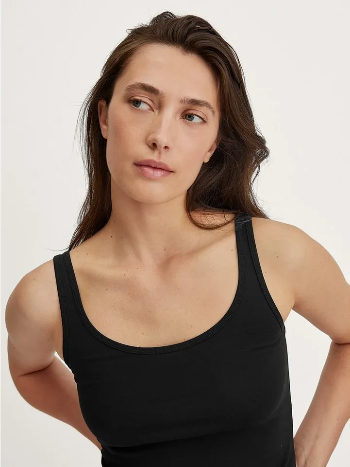CALIDA CALIDA Shirttop Essential Cotton Baumwoll-Mix, Single Jersey, elastisch, Rundhalsausschnitt, Schwarz, – Produktbild 5 von 5