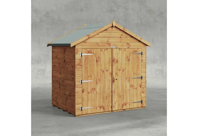 Powersheds Gerätehaus Fahrradschuppen mit Satteldach aus Nut- und Feder Vollholz, BxT: 120x180 cm, (Polyester-verstärkte Dachpappe, gehärtetes Glas, hochwertiges Holz), Hochwertiges Holz, Braun, – Produktbild 1 von 5