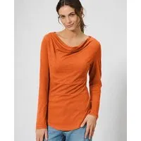 HempAge HempAge Damen Langarmshirt mit Wasserfallkragen Hanf/Biobaumwolle, Coral orange, – Produktbild 1 von 1