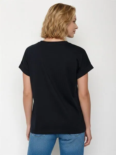 GreenBomb GREENBOMB Basic Loony - Sportliches T-Shirt aus Bio-Baumwolle mit Rollup Sleeve / GOTS / Fair & Vegan, Schwarz (schwarz), – Produktbild 4 von 4
