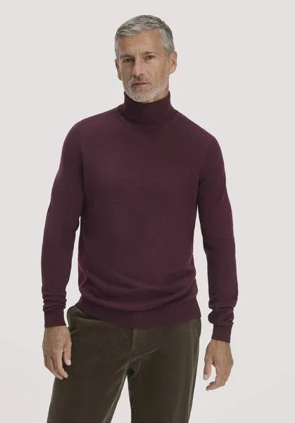 hessnatur hessnatur Rollkragenpullover Regular aus reiner Bio-Merinowolle, Bordeauxrot, – Produktbild 1 von 4