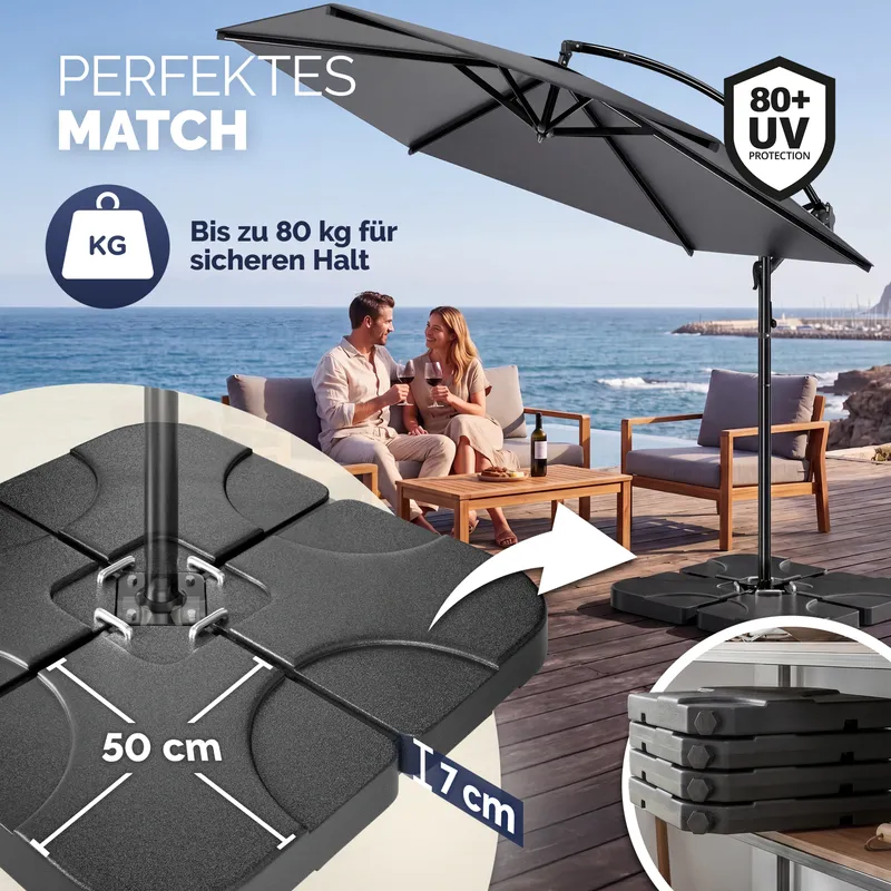 Casaria® Ampelschirm Anthrazit 350cm Komplettset inkl 4 Gewichte & Schutzhülle – Produktbild 2 von 2