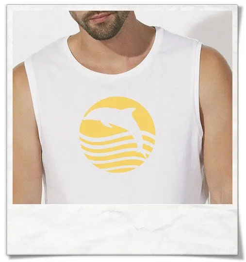 Picopoc Picopoc Sonnenaufgang mit Delfin / Ärmelloses T-Shirt, Weiss, – Produktbild 3 von 4