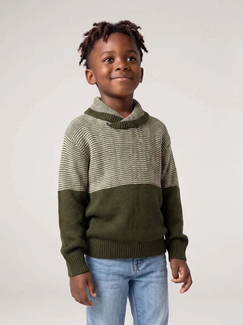 Vertbaudet Jungen Pullover mit Schalkragen 30% Recycling-Baumwolle GRS-zertifiziert, Grün, – Produktbild 5 von 6