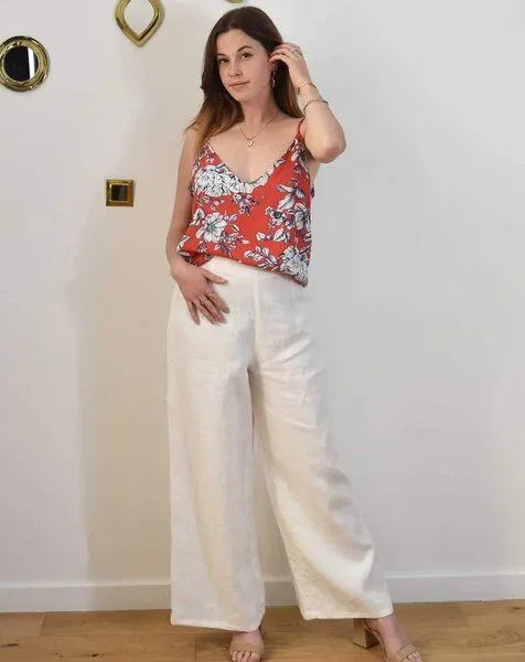 Aatise Aatise Leinenhose weit mit hohem Taillenbund Zove 100% Leinen, Weiß, – Produktbild 2 von 3