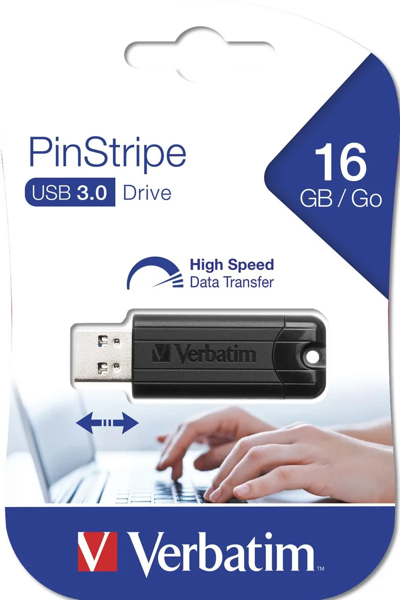 Verbatim Verbatim USB-Stick 'PinStripe', USB 3.0, 16 GB, Schwarz, – Produktbild 5 von 7